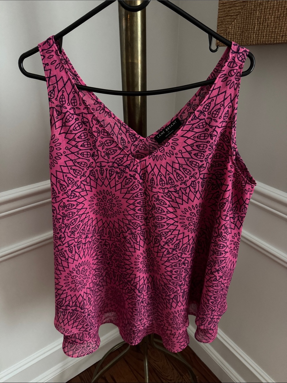 Lane Bryant Pink Black Printed V-Neck Camisole